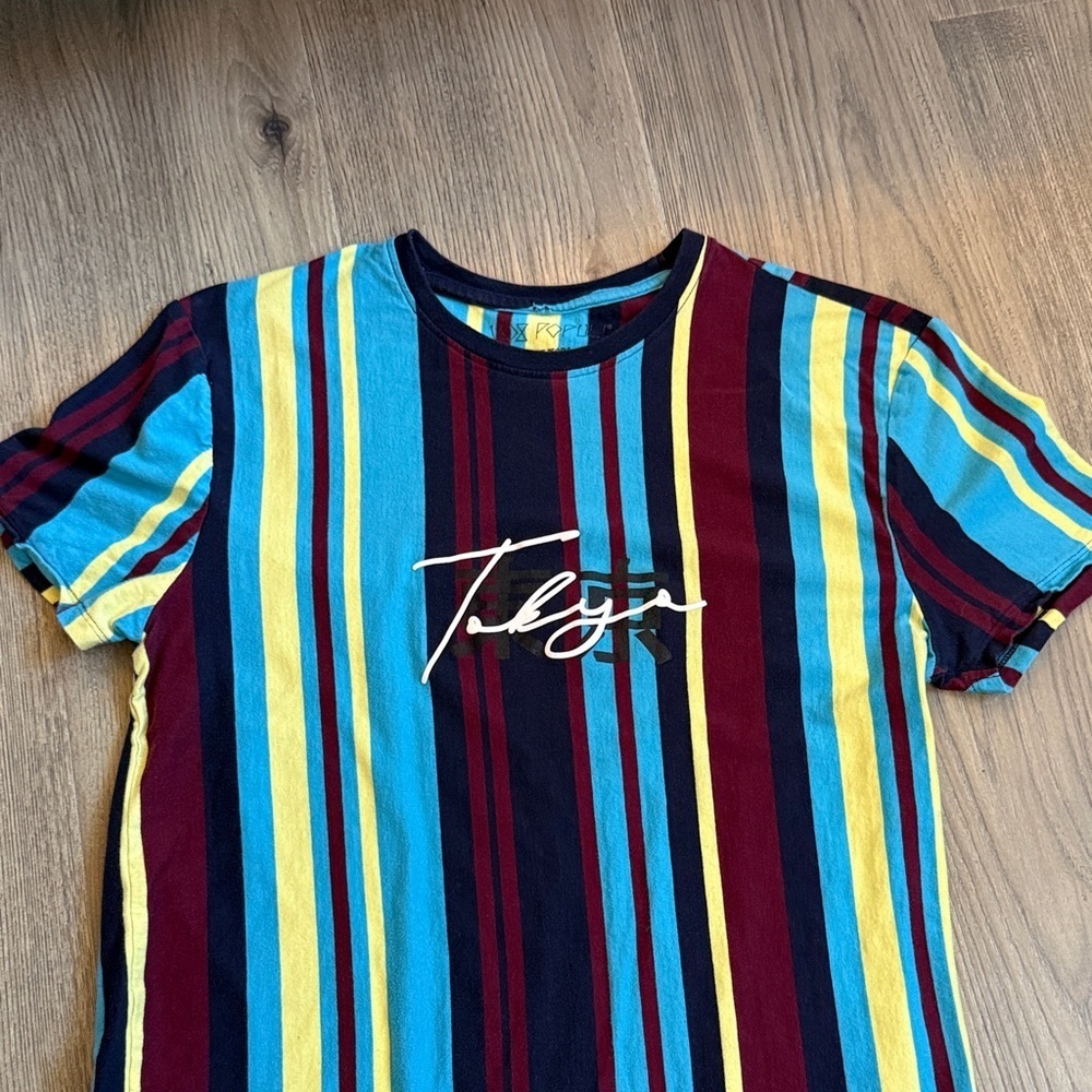 Tokyo Multicolor Striped Men's Short Sleeve Tee Y2K